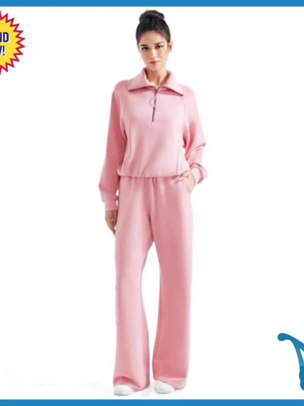 Modal Sweatsuit Set Wide Leg Pants Half Zip Sweatshirt Loungewear